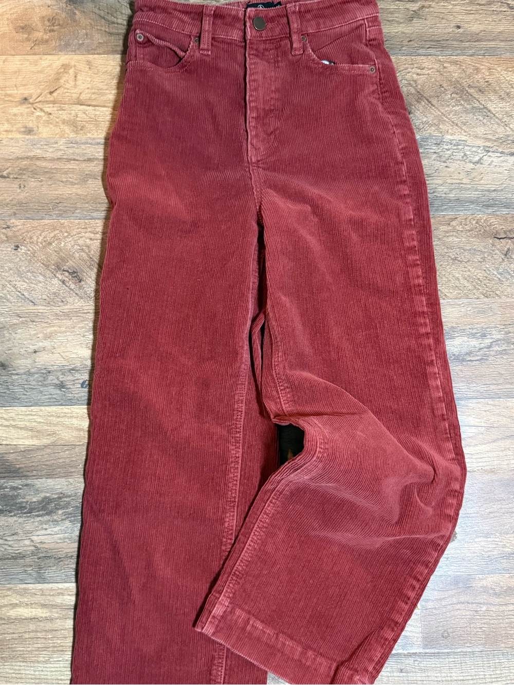 VOLCOM Wide Leg Corduroy Pants High Rise Dusty Rose Pink Rust •Size 24 XS•